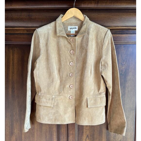 Vintage 90’s Y2K Suede Jacket Tan Brown S/M Minimal Old Money Off Duty Model - Picture 1 of 6